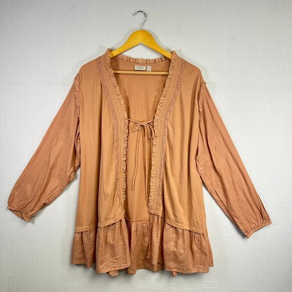 Cotton Cardigan Woman's 1X Chiffon Smocking Top Rose Cottagecore - Picture 3 of 15